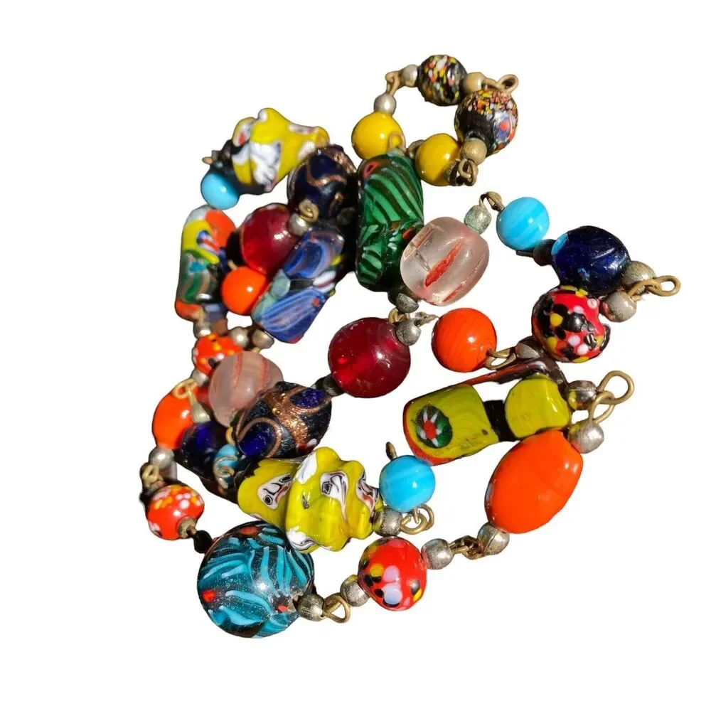 Artisan Necklace Venetian Art Glass Millefiori Lamp Worked Beads Multi Colored